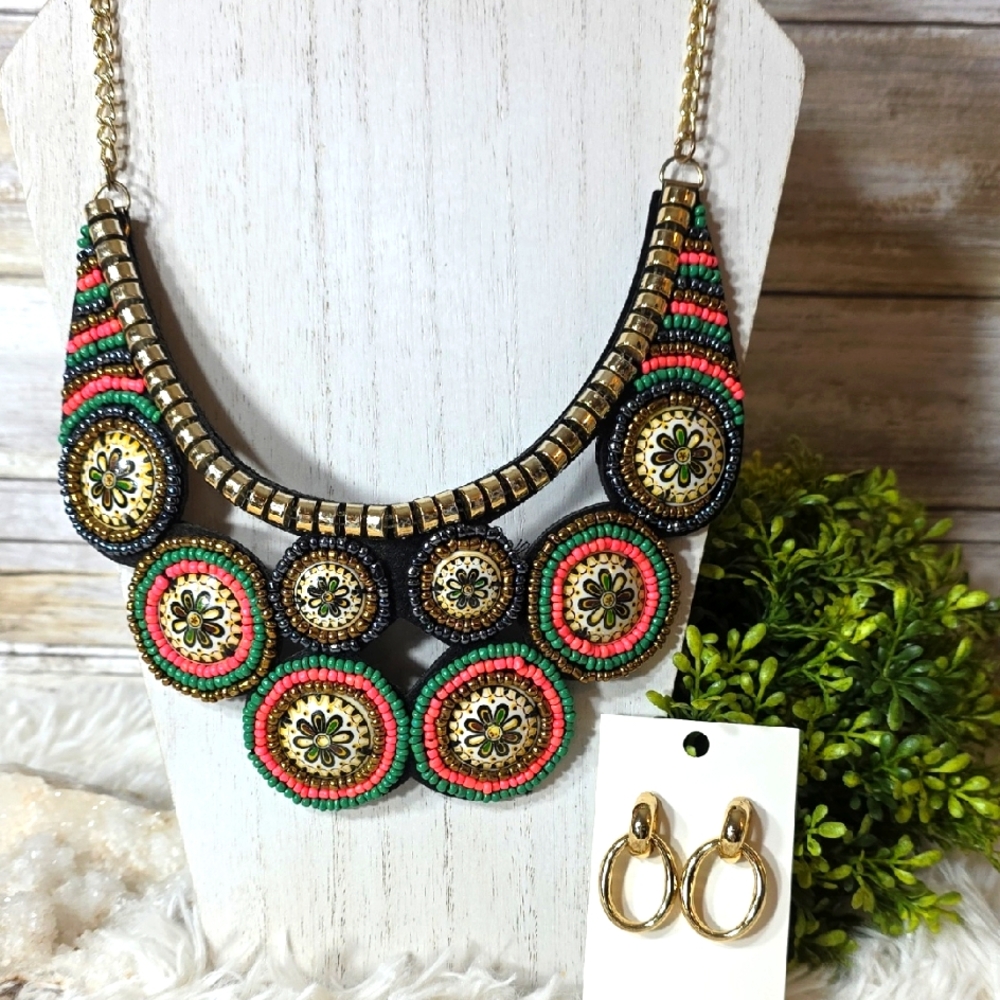 Vintage RARE Brazilian Beaded Necklace w/Bonus Earrings